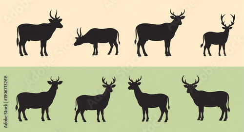 Collection of various animal silhouettes with antlers.
