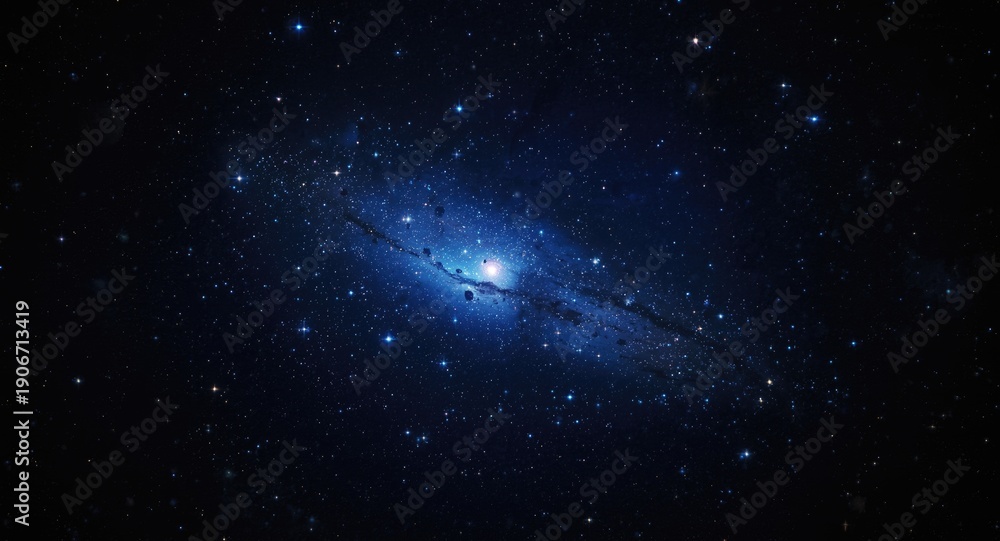 Fototapeta premium brilliant blue galaxy star field on a sleek black space backdrop
