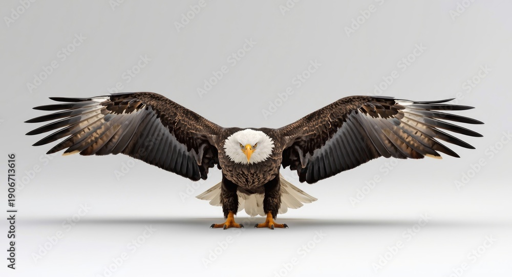 Naklejka premium Bald eagle spreading wings on a clean white surface