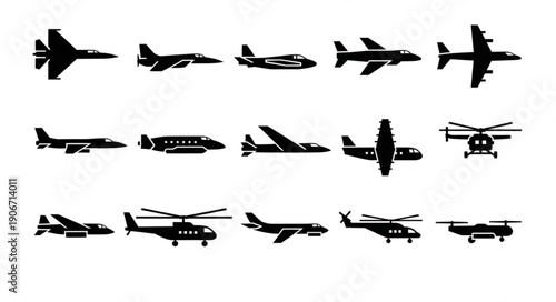 Collection of various aircraft silhouettes on a white background.