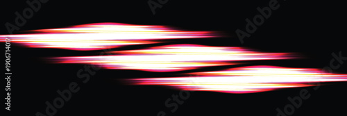 Intense neon light streaks showing rapid movement. Energetic digital glow on black backdrop. Technology concept with vibrant burn light beams and speed lines.