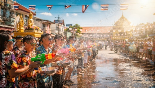 Water Festival Celebration with Colorful Outfits and Joyful Participants