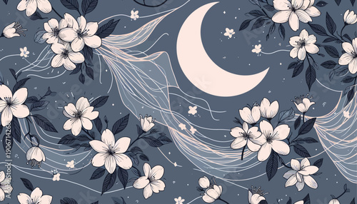abstract moonlit jasmine floral background