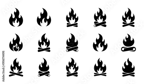 Minimal black fire pictogram icons monochrome flame vector