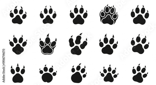 Collection of various animal paw prints in black silhouette.