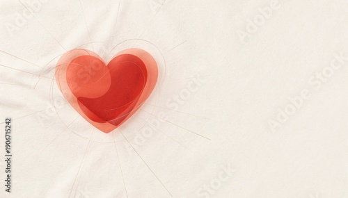 Red Heart Shape with Soft Shadows on Cream Background for Design Use