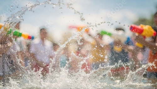 Joyful Water Fight with Colorful Toys on a Bright Summer Day