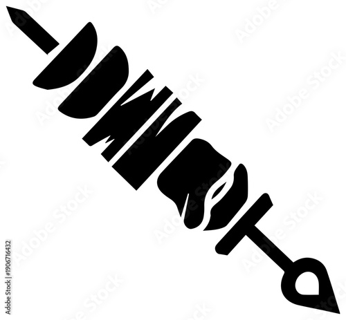Black filled icon of a shish kebab meat skewer on white background for food and cuisine concepts