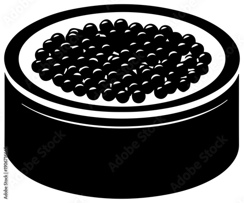 Black caviar icon in a tin container isolated on white background luxury food illustration simple design high end delicacy