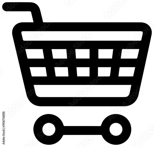 Black shopping cart icon with wheels isolated on white background simple e commerce symbol minimalist design for online store digital illustration flat style