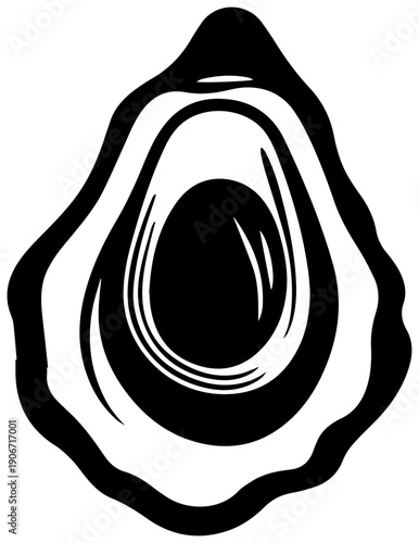 Black filled icon of an open oyster shell isolated on white background simple graphic design element