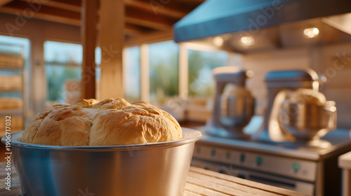 Large stainless mixers in a bustling bakery highlight their capacity for high-volume production. Perfect for artisan bread, these mixers seamlessly integrate into the production workflow, ensuring