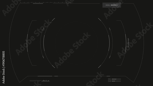 Futuristic video camera viewfinder overlay. 4K template for transmission video signal and futuristic cam rec. Camera frame vector template. White lines Ui on black background. Cyberspace UI frame.
