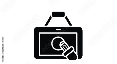 Simple black icon of a tablet with a stylus pen on the screen