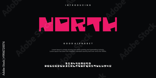 North Abstract Fashion font alphabet. Minimal modern urban fonts for logo, brand etc. Typography typeface uppercase lowercase and number. vector illustration