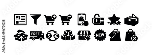 Collection of e-commerce and shopping icons representing various online retail processes and services