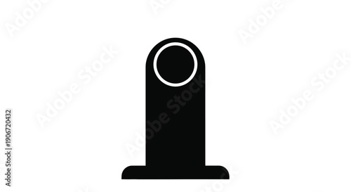 Simple black icon depicting a tombstone with a circular design on a white background
