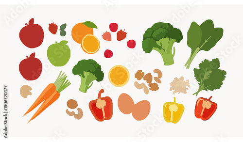 Healthy foods arrangement vector illustration isolated on white background