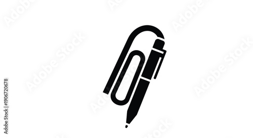Black and white graphic combining a paperclip and a writing pen