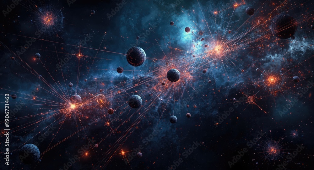 Fototapeta premium Expressive graphic art of string theory elements in universal framework