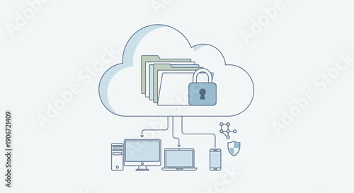 Conceptual illustration of cloud computing and data security with connected devices.