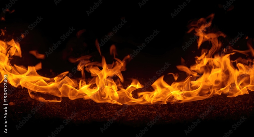 Fototapeta premium Dazzling fire performance featuring sparkling flaming border on dark background for web banners