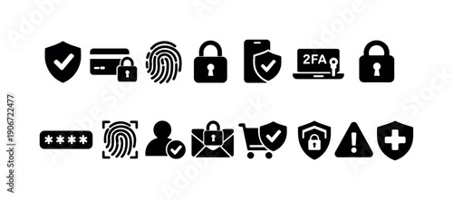 Collection of security and protection icons for digital safety and privacy concepts