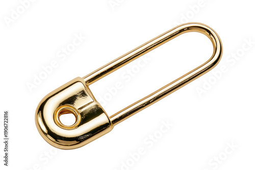 A closeup of a metal tin can and opener linked by a gold metal chain to a steel paper clip and silver carabiner isolated on a white background for business stationery equipment