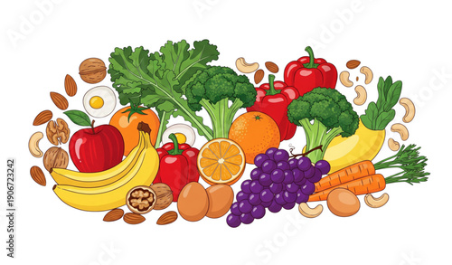 Decorative healthy foods vector art for wellness and lifestyle branding