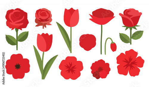 Flat red flowers vector illustration for web and graphic design