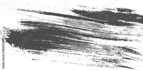 Gray Brush Stroke Texture with Rough Edges and Visible Paint Strokes on White Background, Abstract Black Grunge Artistic Overlay.