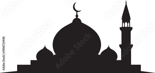 Mosque Silhouette with Crescent Moon Symbol.