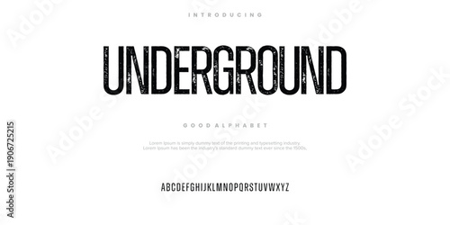 Underground rough abstract digital alphabet font typography. Bold Condensed Display Font. Vector illustration