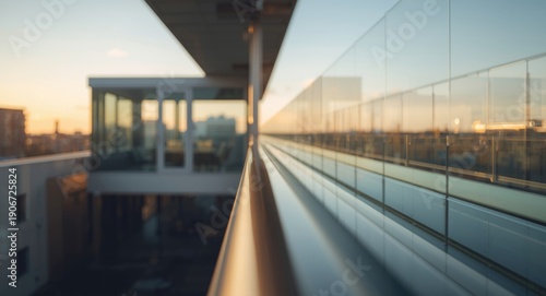 Wallpaper Mural Elegant glass terrace with stainless steel railing bathed in warm summer light Torontodigital.ca
