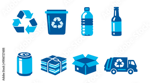 Recycling blue-themed icons set