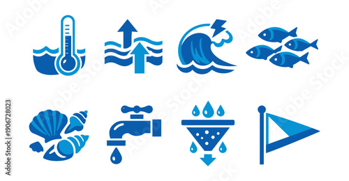 Water and Marine Concepts Blue Icons Set
