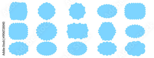 Fluffy cloud frame labels. Cloud set shaped and jagged frame silhouette oval and circle frames with scalloped edges
