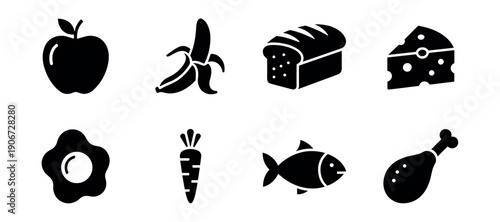 Food silhouette icons set