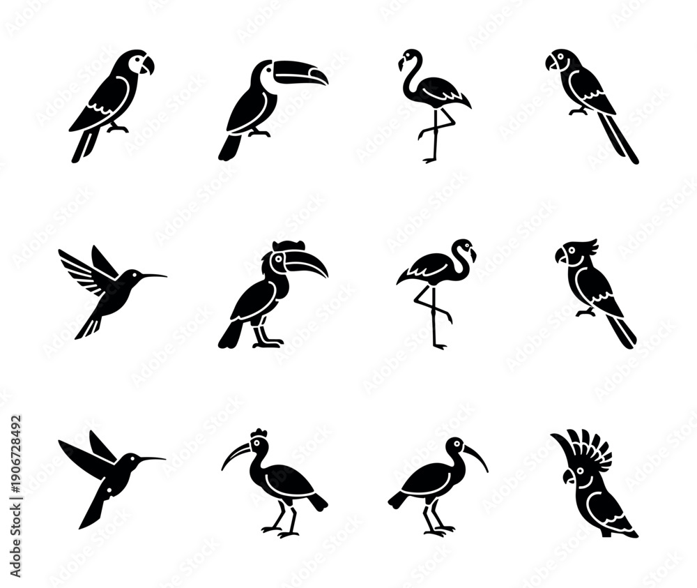 Fototapeta premium Bird simplified silhouette icons set