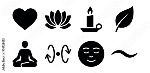 Wellness and meditation silhouette icons set