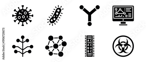 Scientific and biological monochrome line icons set