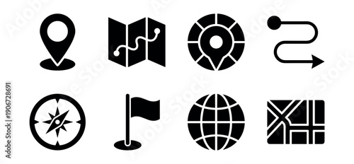 Navigation black and white icon set