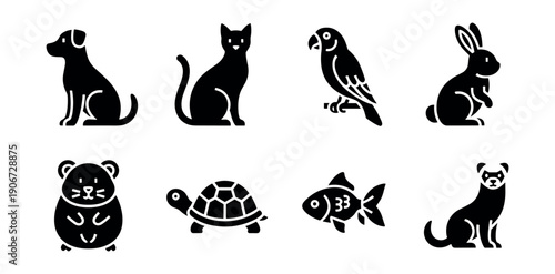 Pet silhouette icons set