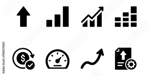 Growth and Financial Progress Black Icons Set