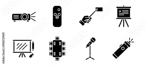 Presentation and office tools line icons set