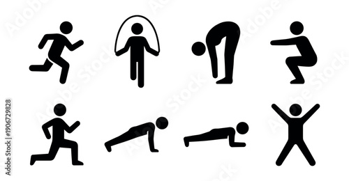 Stick figure exercise and physical activity icons set