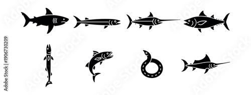 Marine Creatures Silhouette Icons Set