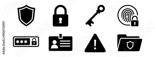 Security and access silhouette icons set