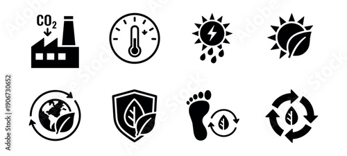 Environmental and Ecological Sustainability Black Icons Set