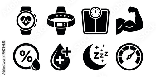 Health and fitness wellness icons set